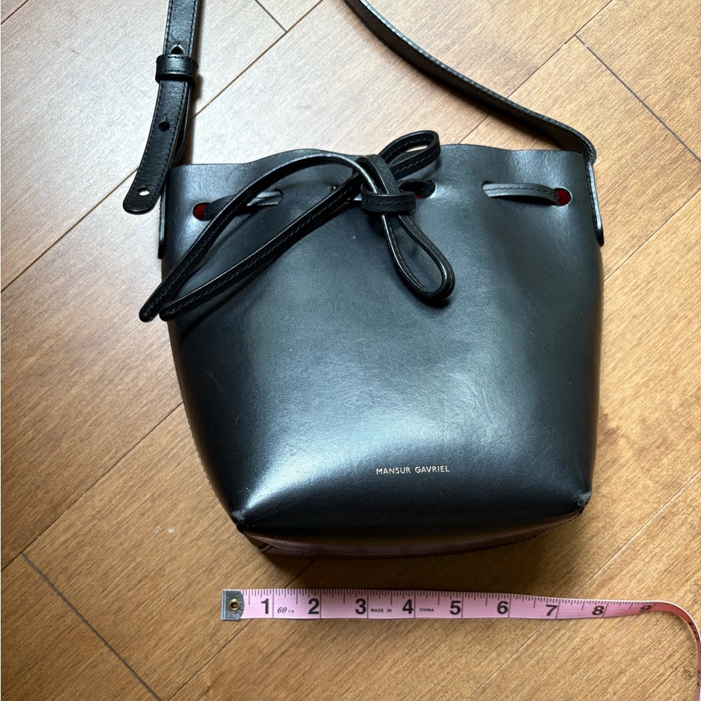 Mansur Gavriel black drawstring bucket bag